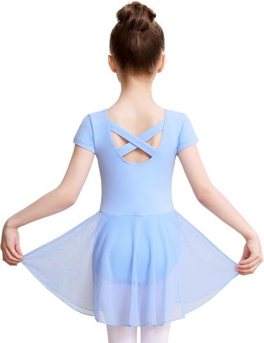 DIPUG Ballet Leotards for Girls with Skirt Toddler Dance Dress Leotard Outfit Short Sleeve Criss-Cross Back in Kuwait
