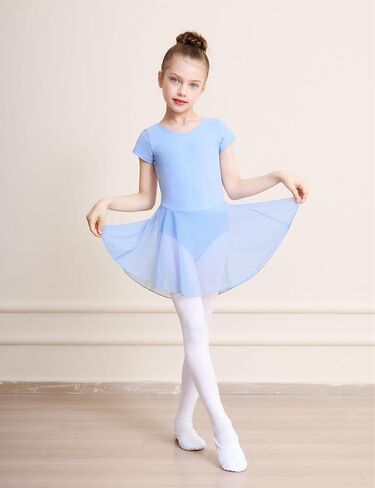 DIPUG Ballet Leotards for Girls with Skirt Toddler Dance Dress Leotard Outfit Short Sleeve Criss-Cross Back in Kuwait