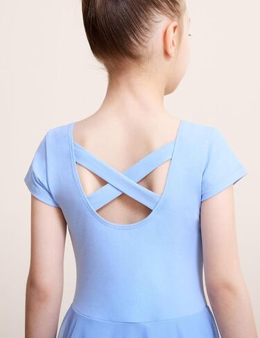 DIPUG Ballet Leotards for Girls with Skirt Toddler Dance Dress Leotard Outfit Short Sleeve Criss-Cross Back in Kuwait
