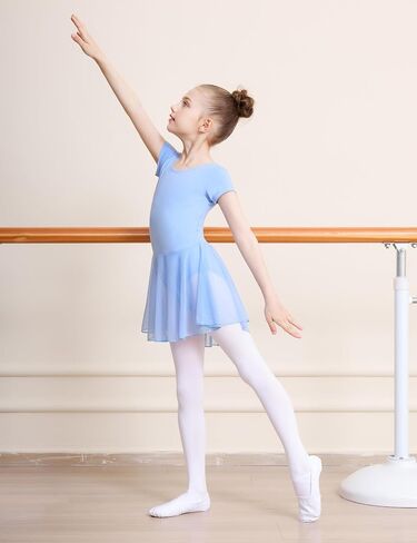 DIPUG Ballet Leotards for Girls with Skirt Toddler Dance Dress Leotard Outfit Short Sleeve Criss-Cross Back in Kuwait