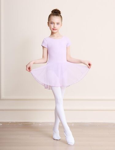 DIPUG Ballet Leotards for Girls with Skirt Toddler Dance Dress Leotard Outfit Short Sleeve Criss-Cross Back in Kuwait