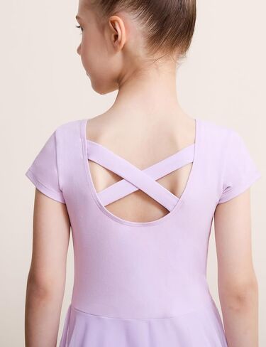 DIPUG Ballet Leotards for Girls with Skirt Toddler Dance Dress Leotard Outfit Short Sleeve Criss-Cross Back in Kuwait