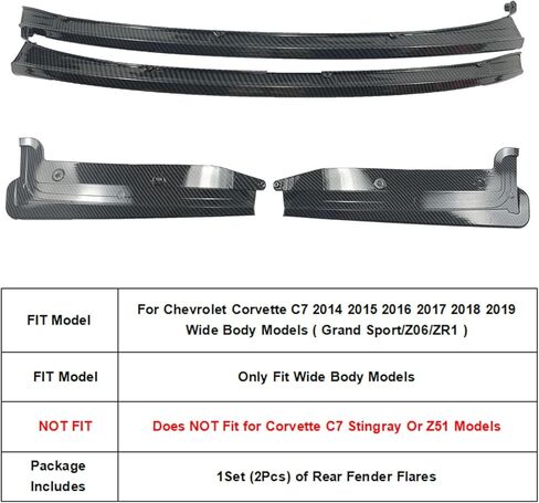متوافق مع شيفروليه Corvette C7 2014-2019 Stingray العجلة الخلفية تقليم تقاطعات Fender Fender Plane (أسود غير لامع ، مناسب لنماذج Stingray) in Kuwait