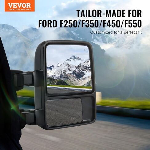 VEVOR Towing Mirrors Fit for 2008-2016 Ford F250 F350 F450 F550 Super Duty Power Heated with Signal Light LED Arrow Signal Light, Plane & Convex Glass, Manual Controlling Telescoping Folding, Black in Saudi Arabia