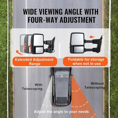 VEVOR Towing Mirrors Fit for 2008-2016 Ford F250 F350 F450 F550 Super Duty Power Heated with Signal Light LED Arrow Signal Light, Plane & Convex Glass, Manual Controlling Telescoping Folding, Black in Saudi Arabia