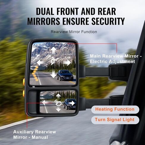 VEVOR Towing Mirrors Fit for 2008-2016 Ford F250 F350 F450 F550 Super Duty Power Heated with Signal Light LED Arrow Signal Light, Plane & Convex Glass, Manual Controlling Telescoping Folding, Black in Saudi Arabia
