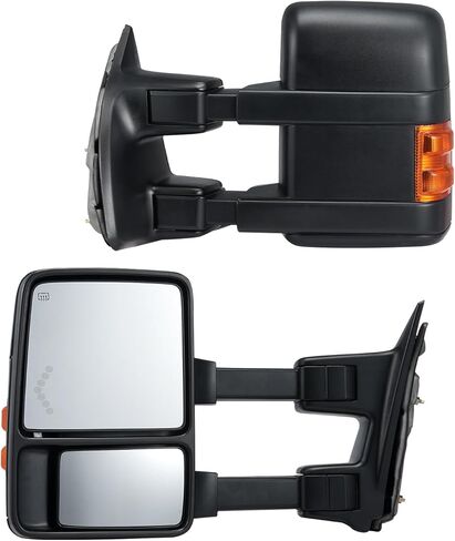 VEVOR Towing Mirrors Fit for 2008-2016 Ford F250 F350 F450 F550 Super Duty Power Heated with Signal Light LED Arrow Signal Light, Plane & Convex Glass, Manual Controlling Telescoping Folding, Black in Saudi Arabia