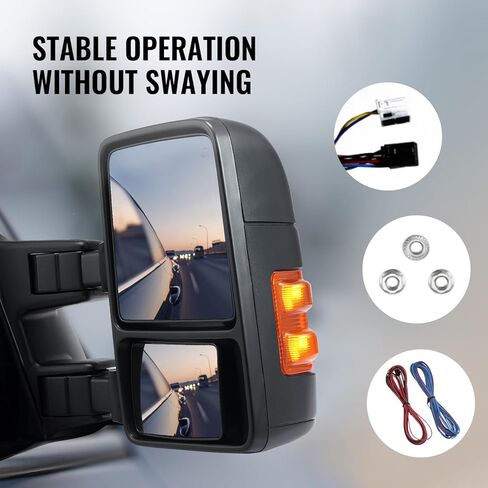 VEVOR Towing Mirrors Fit for 2008-2016 Ford F250 F350 F450 F550 Super Duty Power Heated with Signal Light LED Arrow Signal Light, Plane & Convex Glass, Manual Controlling Telescoping Folding, Black in Saudi Arabia