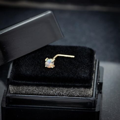Jewelry Avalanche Solid 14K Gold Natural Opal L-Shape Nose Stud, 22G L-Bend, Australian Opal, Unisex Nostril Ring Stud in Saudi Arabia