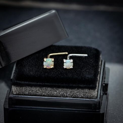 Jewelry Avalanche Solid 14K Gold Natural Opal L-Shape Nose Stud, 22G L-Bend, Australian Opal, Unisex Nostril Ring Stud in Saudi Arabia