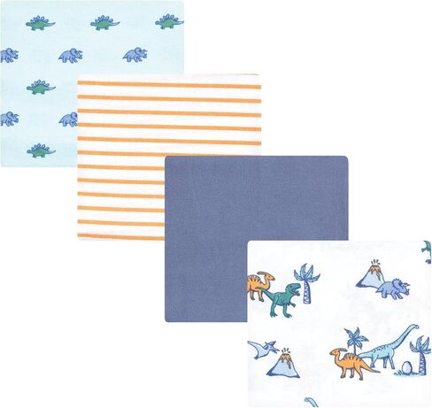 بطانيات استقبال من Hudson Baby للجنسين من القطن الغني بالفانيلا، 4 عبوات، أصدقاء دينو، مقاس واحد in Kuwait