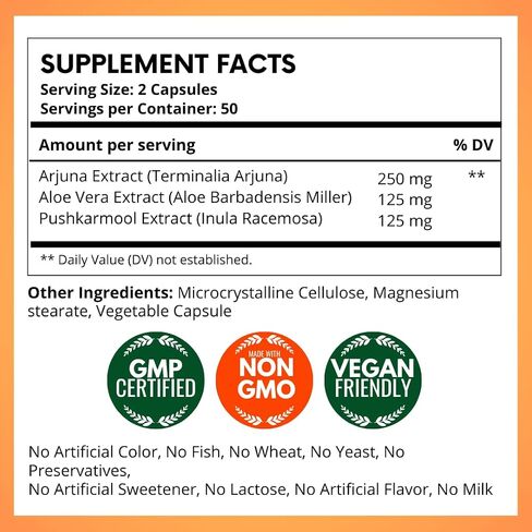 ملحق Arjuna Herbal - 100 كبسولة: مكونات القلب والأوعية الدموية ، مع Arjuna ، Pushkarmool ، Aloe Vera in Saudi Arabia