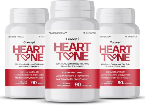 Heart Tone Capsules – Herbal Supplement for Heart Health Support – with Arjuna, Pushkarmool & 8 Botanicals – Helps Maintain Healthy Cholesterol & Triglyceride Levels – 90 Veg Capsules, 3 Pack in Saudi Arabia