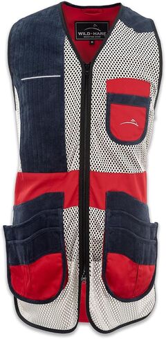 Wild Hare Shooting Gear Competition Sporting Vest, Suede Leather, Red/White/Blue in Saudi Arabia