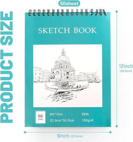 9"x12" Sketch Book, 1 Pack 100 Sheets Spiral Bound Art Sketchbook, Premium Sketch Paper, Acid Free (68lb/100gsm) Art Sketchbook Artistic Drawing Painting Writing Paper Pad in Saudi Arabia
