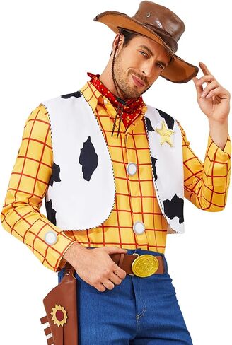 PAINEOMN Woody Shirt for Men Woody Vest Cowboys Halloween Cosplay Costume Adult Long Sleeves Plaid Button Down Shirt in Saudi Arabia
