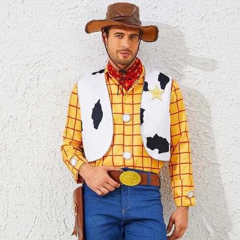 PAINEOMN Woody Shirt for Men Woody Vest Cowboys Halloween Cosplay Costume Adult Long Sleeves Plaid Button Down Shirt in Saudi Arabia