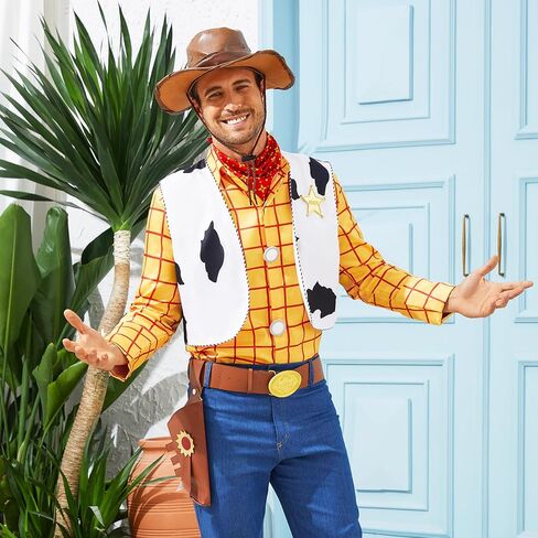 PAINEOMN Woody Shirt for Men Woody Vest Cowboys Halloween Cosplay Costume Adult Long Sleeves Plaid Button Down Shirt in Saudi Arabia