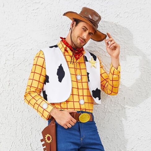 PAINEOMN Woody Shirt for Men Woody Vest Cowboys Halloween Cosplay Costume Adult Long Sleeves Plaid Button Down Shirt in Saudi Arabia