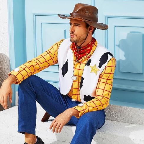 PAINEOMN Woody Shirt for Men Woody Vest Cowboys Halloween Cosplay Costume Adult Long Sleeves Plaid Button Down Shirt in Saudi Arabia