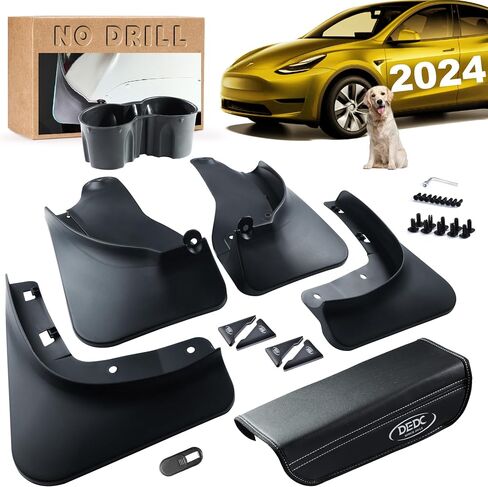 2024 Upgrade Silicone Accessories Mud Flaps [OEM-Designed] [No Drilling Required] [Include Install Tools] All-Weather Mud Splash Guards Compatible for Tesla Model Y 2024-2019,Black(11pcs) in Saudi Arabia
