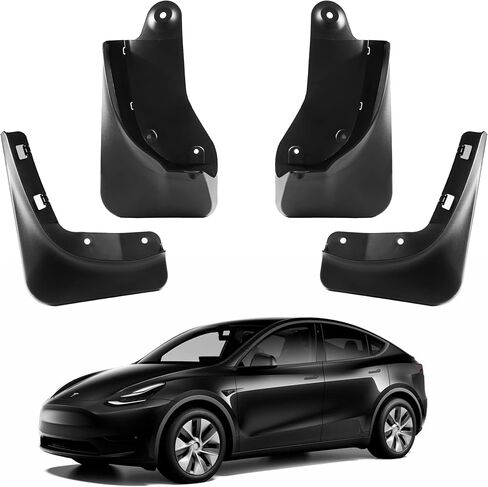 2024 Upgrade Silicone Accessories Mud Flaps [OEM-Designed] [No Drilling Required] [Include Install Tools] All-Weather Mud Splash Guards Compatible for Tesla Model Y 2024-2019,Black(11pcs) in Saudi Arabia