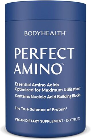 أقراص BodyHealth PerfectAmino (زجاجة سفر 150 قيراط بالإضافة إلى 30 قيراط)، جميع الأحماض الأمينية الأساسية الثمانية مع BCAAs + ليسين، فينيل ألانين، ثريونين، ميثيونين، تريبتوفان، مكمل للتعافي والقوة in Kuwait