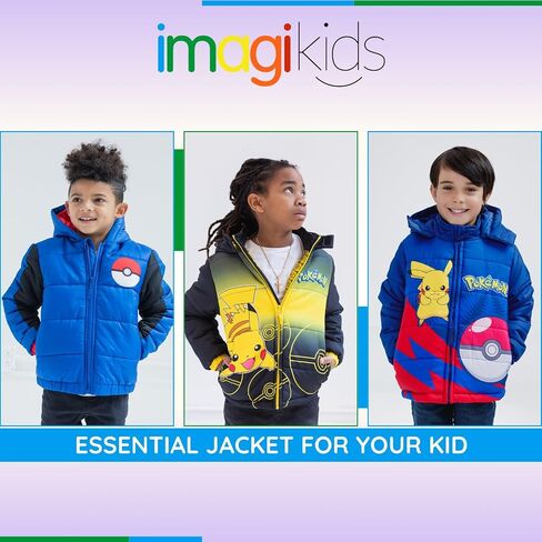 Pokemon Pikachu Zip Up Winter Coat Puffer Jacket Toddler to Big Kid Sizes (4-14-16) in Saudi Arabia