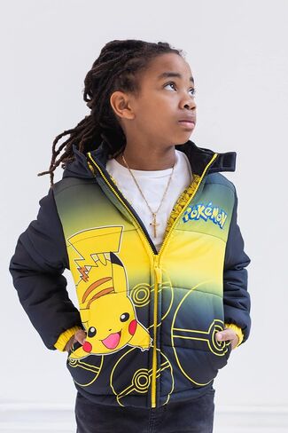 Pokemon Pikachu Zip Up Winter Coat Puffer Jacket Toddler to Big Kid Sizes (4-14-16) in Saudi Arabia