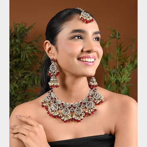 I Jewels Gold Plated Wedding Handcrafted Kundan Pearl Choker Necklace Jewellery Set For Women/Girls in Saudi Arabia