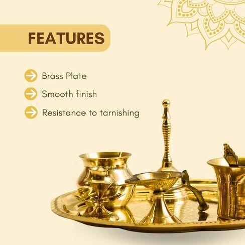 Vedic Charya Brass Puja Thali Set 11 Inch Flower Shape – Golden Traditional Plate Worship, Decorative Indian Religious Festivals Thali in Kuwait