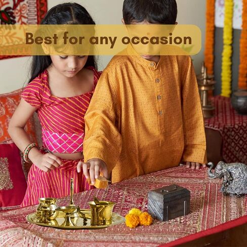 Vedic Charya Brass Puja Thali Set 11 Inch Flower Shape – Golden Traditional Plate Worship, Decorative Indian Religious Festivals Thali in Kuwait
