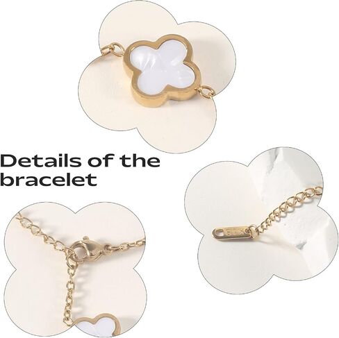 double sided 18K Gold Plated Clover Bracelet for Women, Dupe Four Leaf Flower Lucky Chain Bangle, Cute Jewelry Gift for Her Mom Wife Daughter Birthday in Saudi Arabia