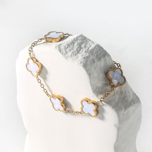 double sided 18K Gold Plated Clover Bracelet for Women, Dupe Four Leaf Flower Lucky Chain Bangle, Cute Jewelry Gift for Her Mom Wife Daughter Birthday in Saudi Arabia