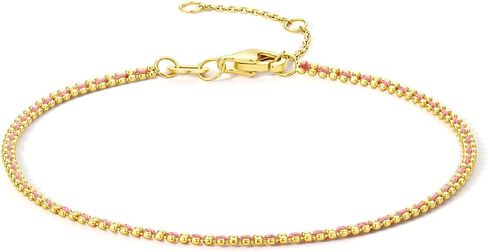 18K Solid Gold Bracelets for Women, Real Pure Gold Dainty Jewelry Gold Red and Pink Cord Chain Bracelet for Ladies Girlfriend Mother Girfriends Couples Lovers Gifts in Kuwait