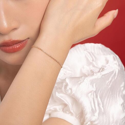 18K Solid Gold Bracelets for Women, Real Pure Gold Dainty Jewelry Gold Red and Pink Cord Chain Bracelet for Ladies Girlfriend Mother Girfriends Couples Lovers Gifts in Kuwait
