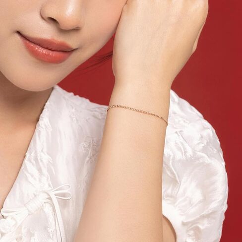 18K Solid Gold Bracelets for Women, Real Pure Gold Dainty Jewelry Gold Red and Pink Cord Chain Bracelet for Ladies Girlfriend Mother Girfriends Couples Lovers Gifts in Kuwait