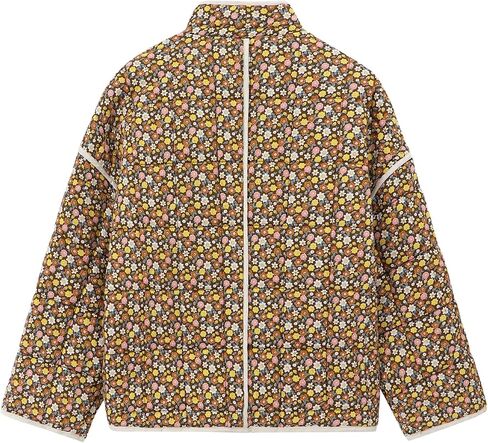 Muchpow Quilted Puffer Jacket for women Floral Printed Lightweight Cropped Button Down Outerwear with Pockets in Saudi Arabia