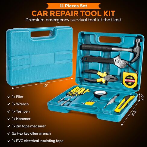 Car Emergency Roadside Tool Kit for Safety – Car Safety Kit for Vehicles with Jumper Cables, Car Repair Tool Set, Reflective Triangle, Vest, Top Rope, Shovel, Car Safety Hammer & First Aid Kit in Saudi Arabia