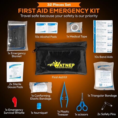 Car Emergency Roadside Tool Kit for Safety – Car Safety Kit for Vehicles with Jumper Cables, Car Repair Tool Set, Reflective Triangle, Vest, Top Rope, Shovel, Car Safety Hammer & First Aid Kit in Saudi Arabia