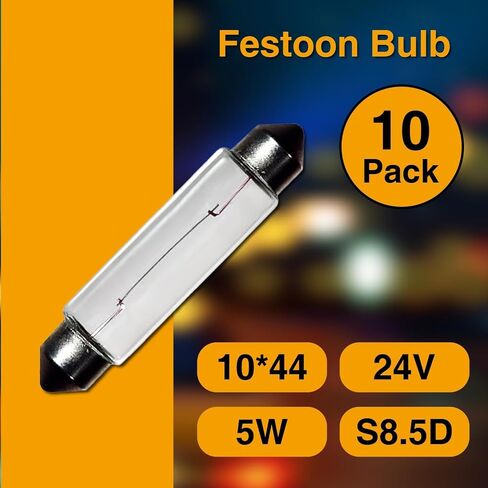 24V 5W 10 Pack Sv8.5-8 T3.25 Halogen Festoon Bulb Fits 44mm Base Sizes Direct Replacement for Car Dome Light,Trunk,Interior Bulb in Saudi Arabia