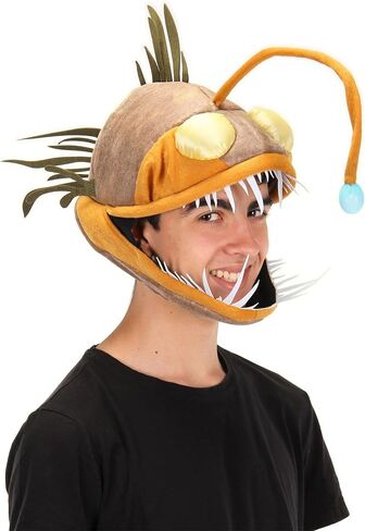 Light-Up Angler Fish Jawesome Costume Hat for Adults - Faux Suede Hat with Fins and Teeth, Adjustable Fit in Saudi Arabia