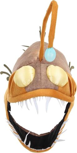 Light-Up Angler Fish Jawesome Costume Hat for Adults - Faux Suede Hat with Fins and Teeth, Adjustable Fit in Saudi Arabia