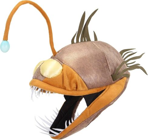 Light-Up Angler Fish Jawesome Costume Hat for Adults - Faux Suede Hat with Fins and Teeth, Adjustable Fit in Saudi Arabia