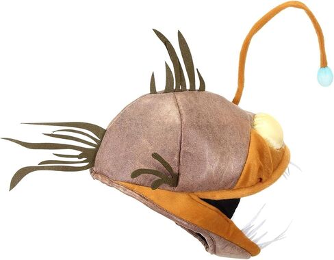 Light-Up Angler Fish Jawesome Costume Hat for Adults - Faux Suede Hat with Fins and Teeth, Adjustable Fit in Saudi Arabia