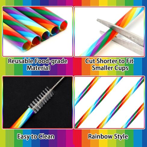 JANYUN 30 Pieces Reusable Plastic Straws BPA-Free 9" Colorful Printing Hard Platic Stripe Drinking Straw for Mason Jar Tumbler Family or Party Use Cleaning Brush Included(Random Pattern) (Straight) in Kuwait