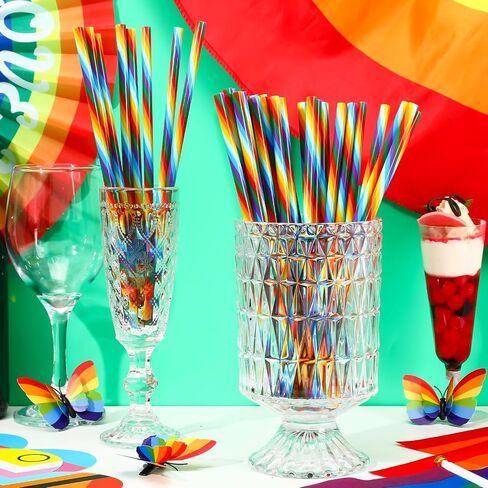 JANYUN 30 Pieces Reusable Plastic Straws BPA-Free 9" Colorful Printing Hard Platic Stripe Drinking Straw for Mason Jar Tumbler Family or Party Use Cleaning Brush Included(Random Pattern) (Straight) in Kuwait
