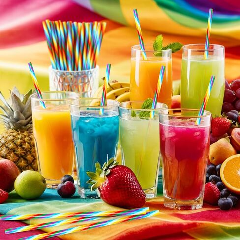 JANYUN 30 Pieces Reusable Plastic Straws BPA-Free 9" Colorful Printing Hard Platic Stripe Drinking Straw for Mason Jar Tumbler Family or Party Use Cleaning Brush Included(Random Pattern) (Straight) in Kuwait