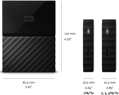القرص الصلب الخارجي المحمول ماي باسبورت سعة 6 تيرابايت من ويسترن ديجيتال، أسود، يتضمن برنامج نسخ احتياطي مع حماية ضد برامج الفدية وحماية كلمة المرور، متوافق مع USB 3.1/USB 3.0 - WDBR9S0060BBK-WESN in Kuwait