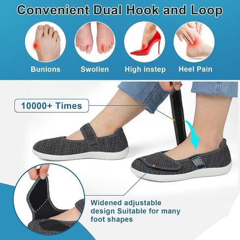 JOINFREE Womens Barefoot Walking Shoes Wide Diabetic Shoes Adjustable Mary Jane Shoes Flats Arthritis Edema Casual Shoes Breathable Slip on Sneakers Indoor Outdoor in Saudi Arabia